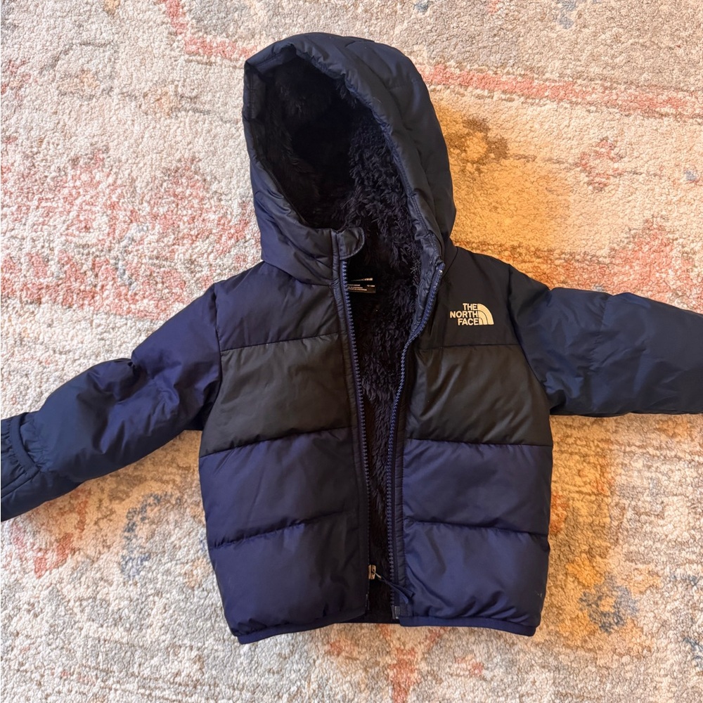The North Face Black and Navy Hooded Toddler Jacket 12-18M